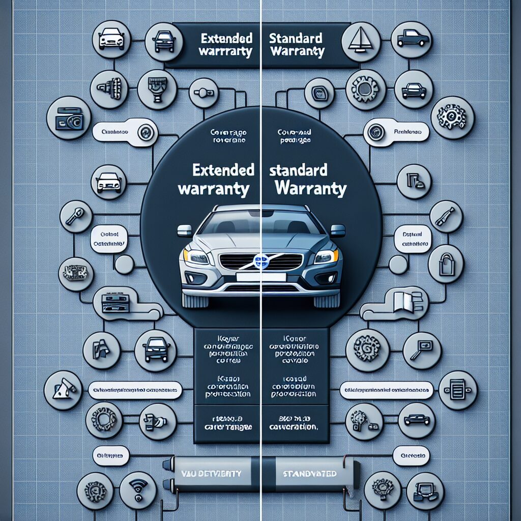 Comparison chart illustrating the differences between Volvo's extended warranty and standard protection coverage, highlighting key features and coverage levels.